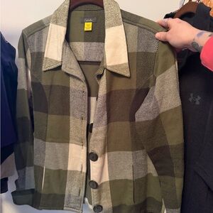 Stylish Women's Plaid Blazer in Olive and Cream